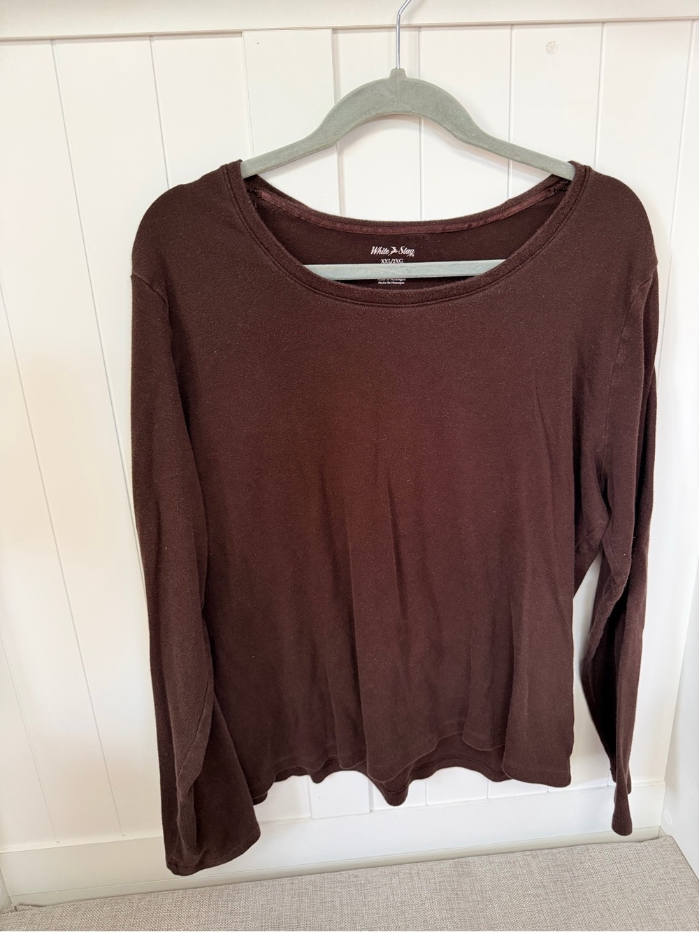 White Stag Long Sleeve Scoop Neck Top - Brown